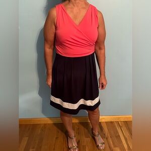 LOFT Coral Navy and White Color Block Dress
